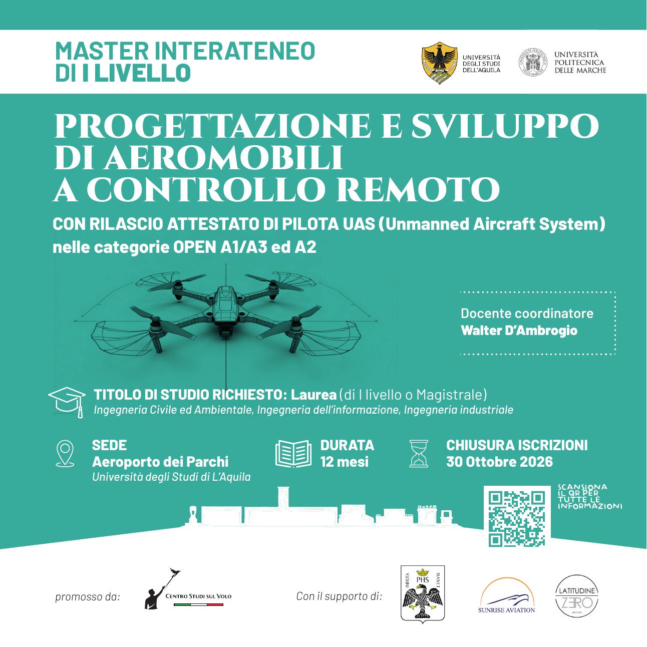 Flyer del Master in Progettazione e sviluppo di aeromobili a controllo remoto