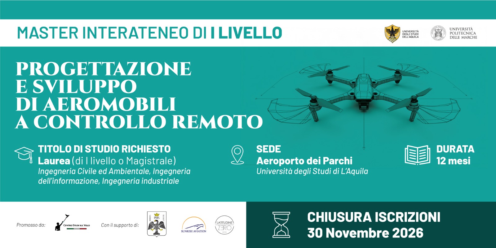 Flyer del Master in Progettazione e sviluppo di aeromobili a controllo remoto